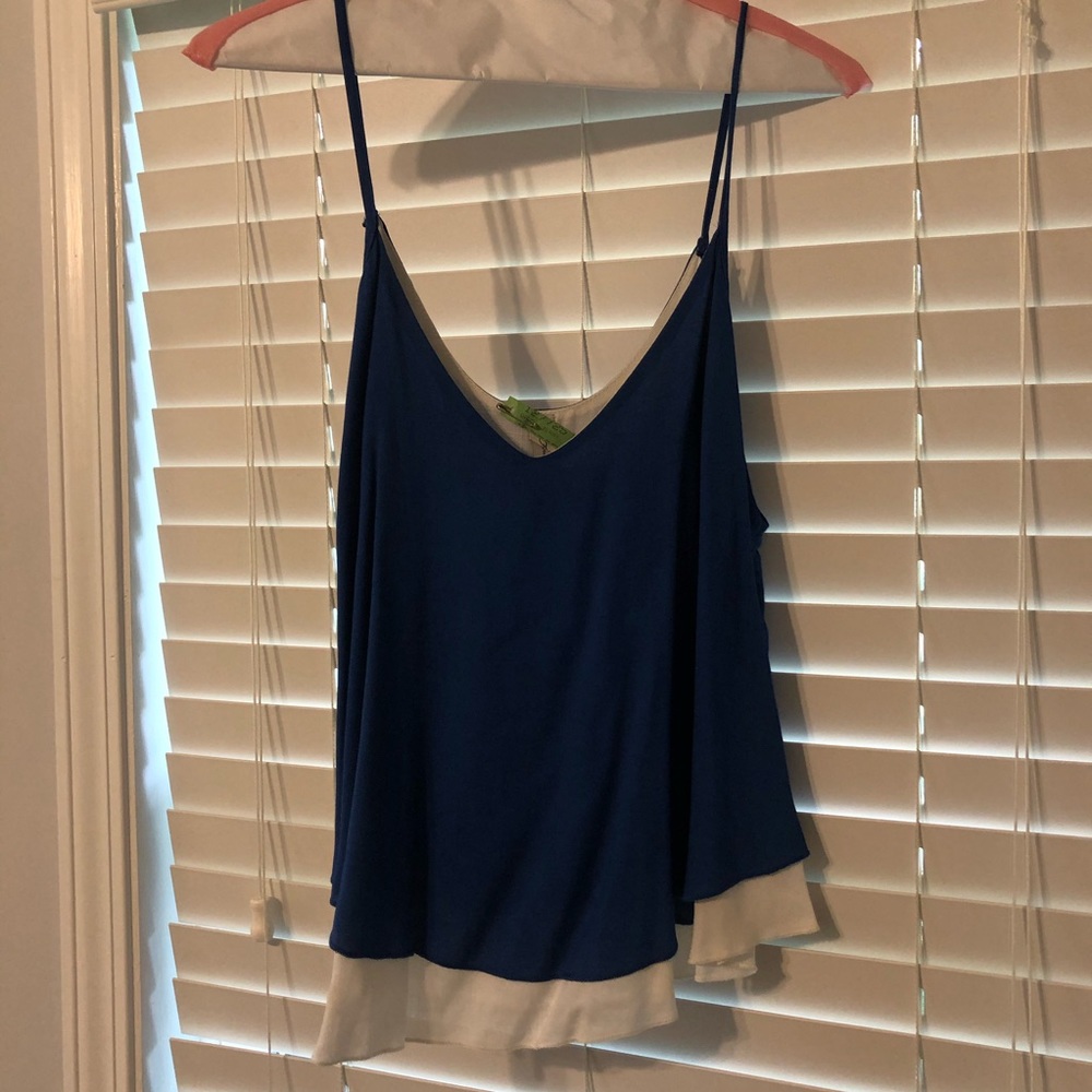 Blue and white crop tank